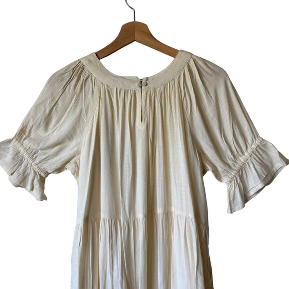 Max Dress Sm/Md Ivory Floral Embroidery Ruffled Short Sleeves Pockets Tiered - Picture 4 of 15